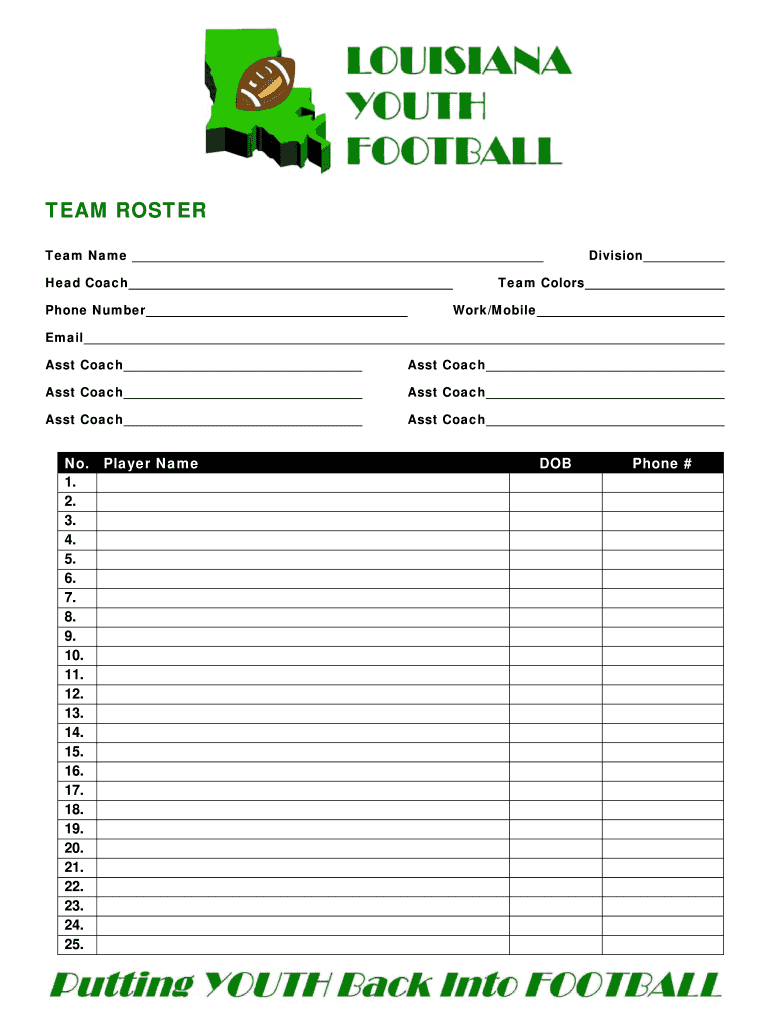 Blank Football Rosters - Fill Online, Printable, Fillable Pertaining To Blank Football Depth Chart Template