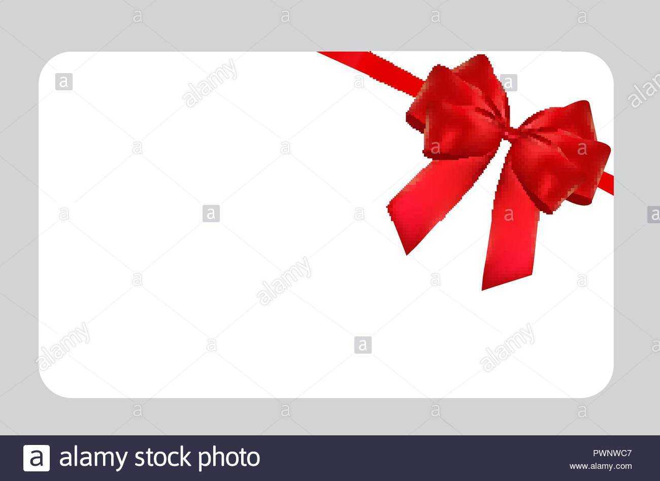 Blank Gift Card Template With Red Bow And Ribbon. Vector For Present Card Template