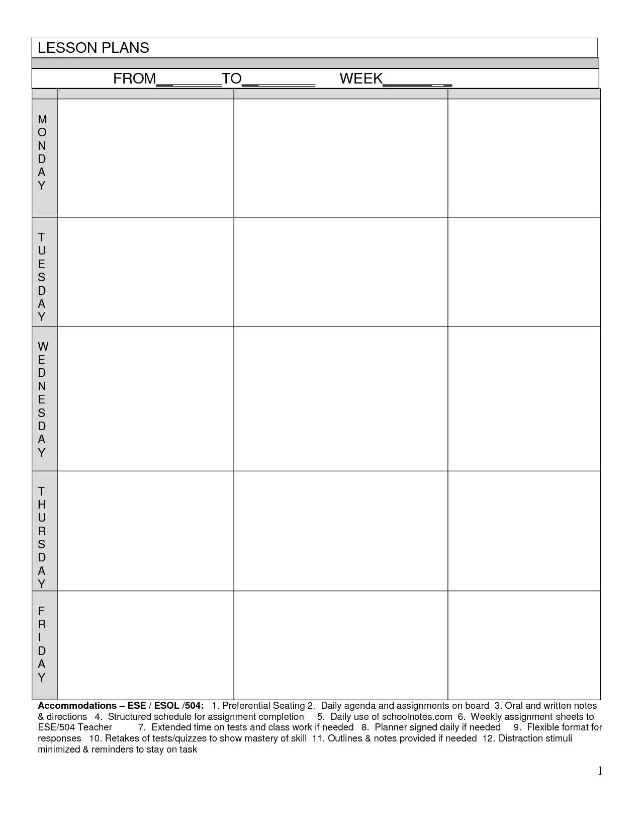 Blank Lesson Plans For Teachers | Free Printable Blank Regarding Blank Preschool Lesson Plan Template
