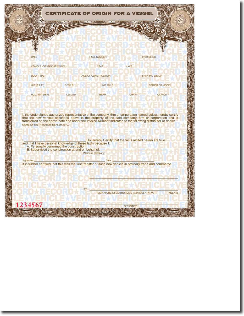 Blank Mco's For A Vessel Inside Certificate Of Origin For A Vehicle Template