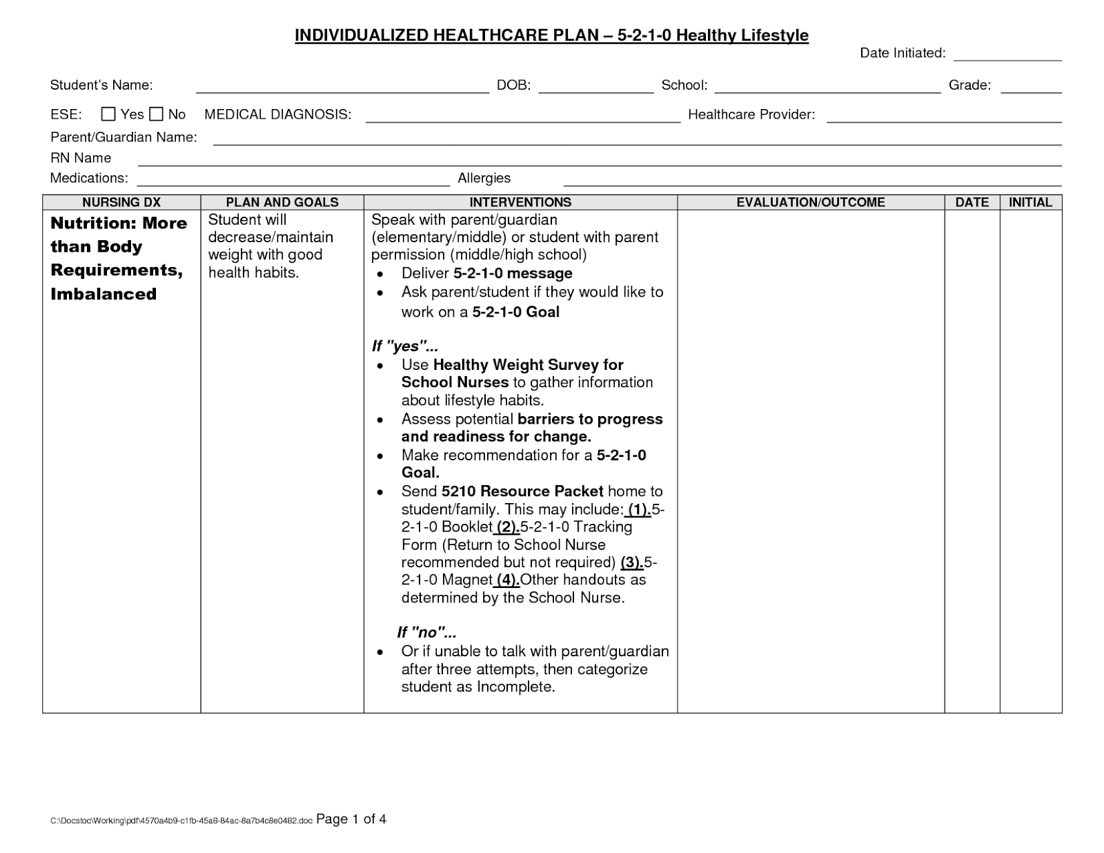 Blank Nursing Care Plans – Nursing Care Plan Examples With Regard To Nursing Care Plan Templates Blank