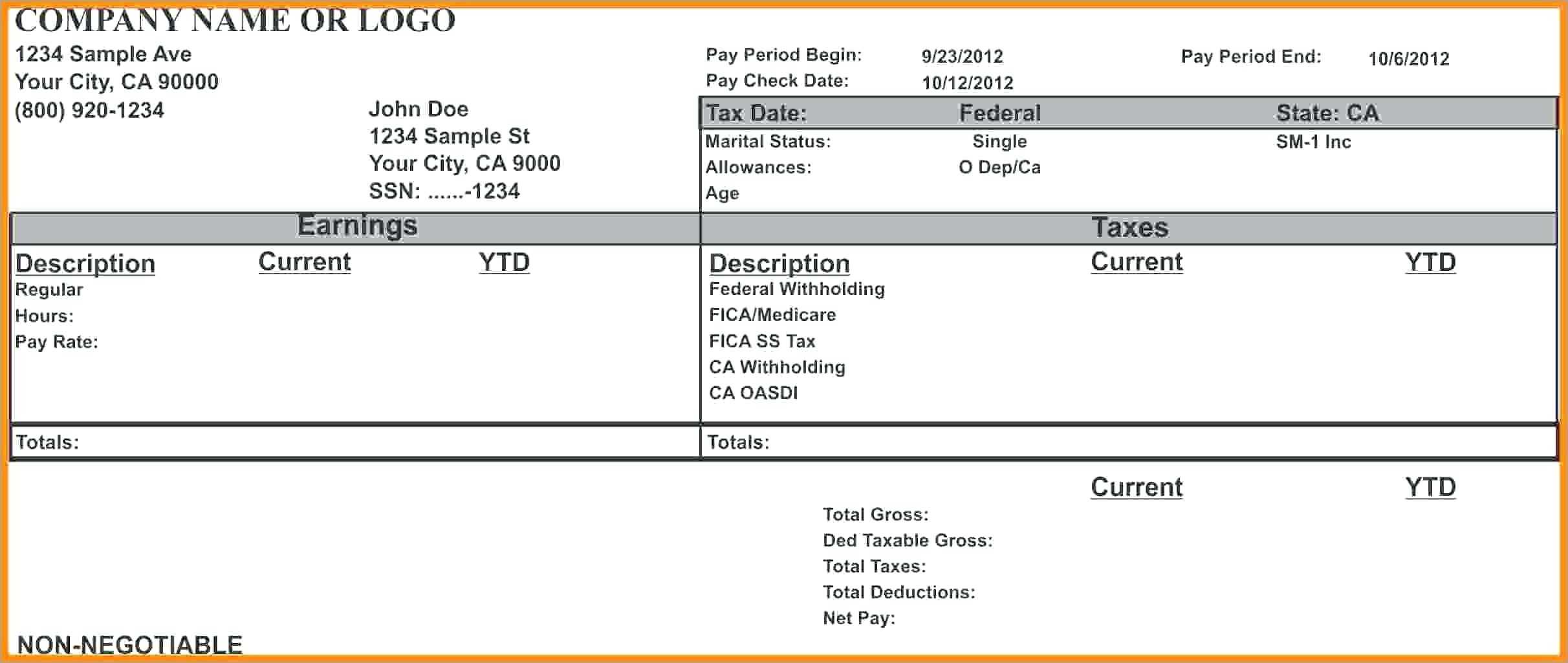 Blank Pay Stub Template Word – Wovensheet.co Intended For Free Pay Stub Template Word