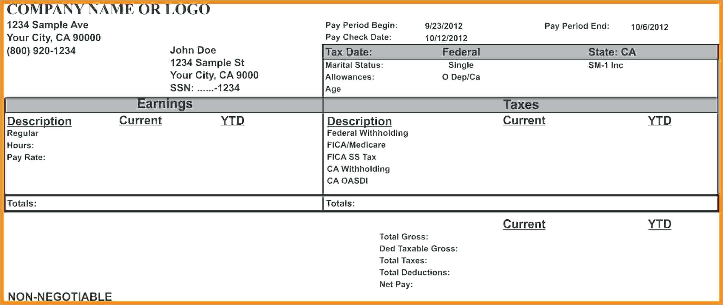 Blank Pay Stub Template Word – Wovensheet.co Within Blank Pay Stub Template Word
