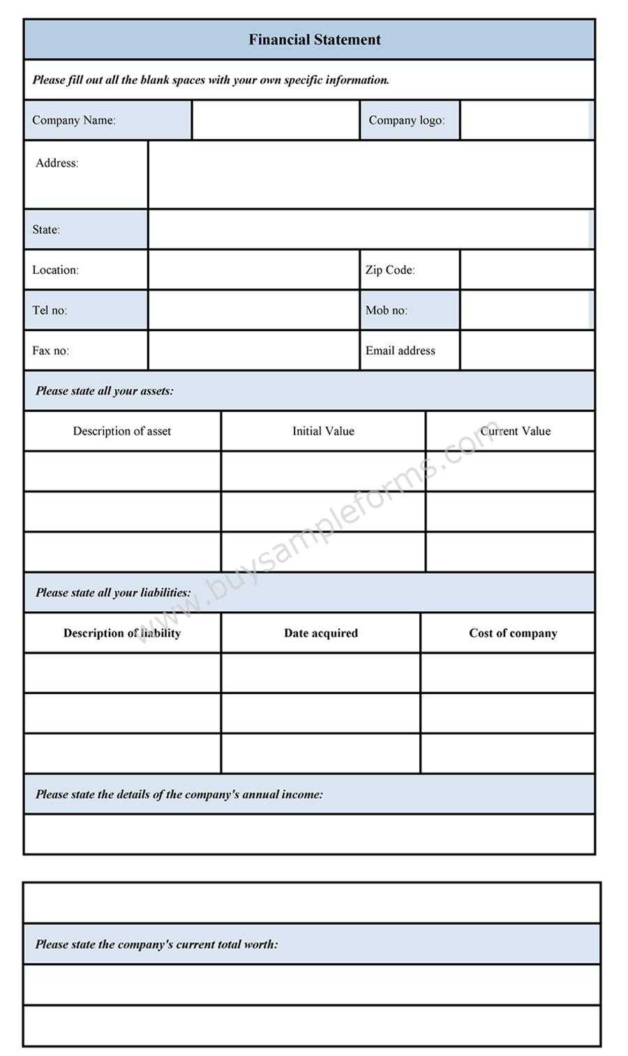 Blank Personal Financial Statement Form – Sample Forms Intended For Blank Personal Financial Statement Template