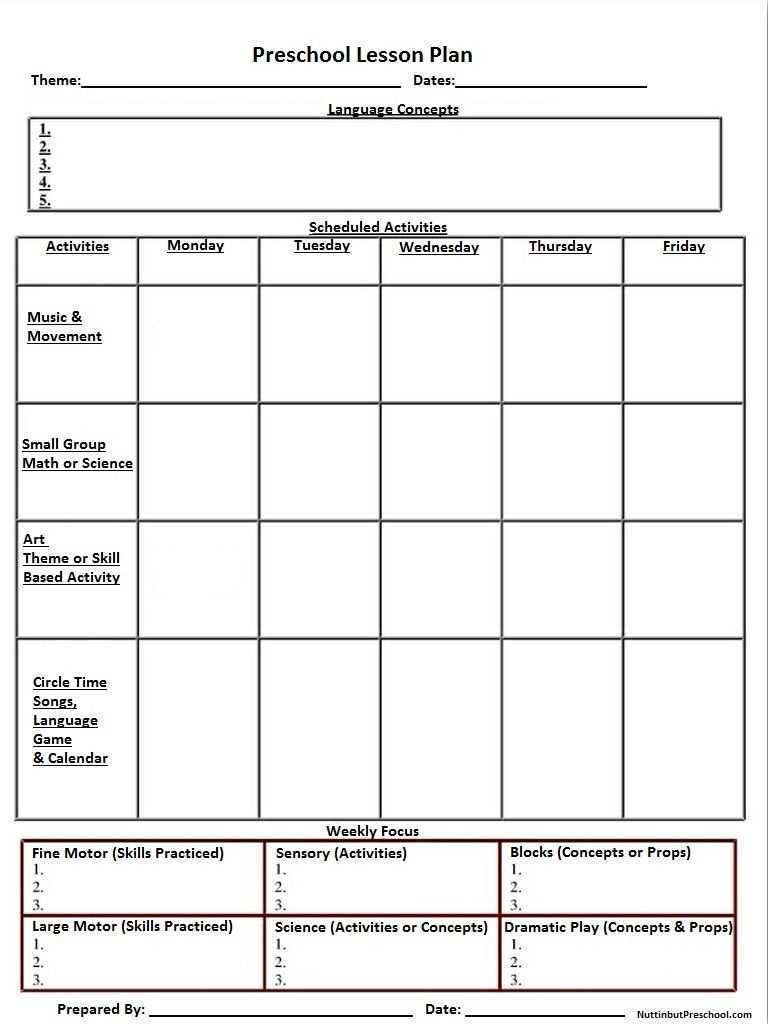 Blank Preschool Weekly Lesson Plan Template |  My With Blank Preschool Lesson Plan Template
