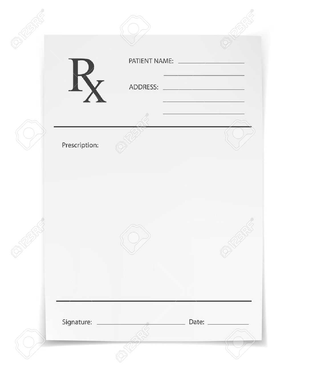 Blank Rx Prescription Form Isolated On White Background Intended For Blank Prescription Form Template