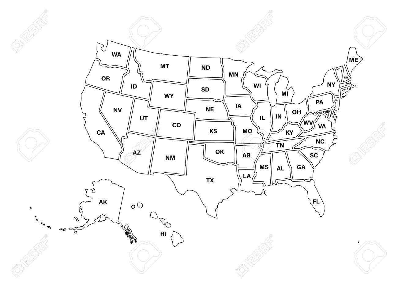 Blank Similar Usa Map Isolated On White Background. United States.. Inside Blank Template Of The United States