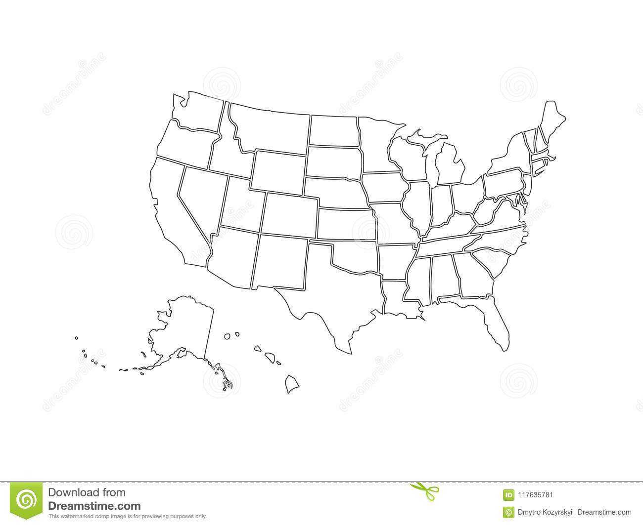 Blank Similar Usa Map Isolated On White Background. United With Blank Template Of The United States
