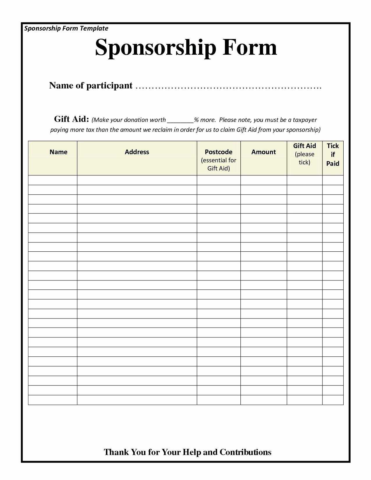 Blank Sponsor Form Template Free – Atlantaauctionco With Blank Sponsor Form Template Free