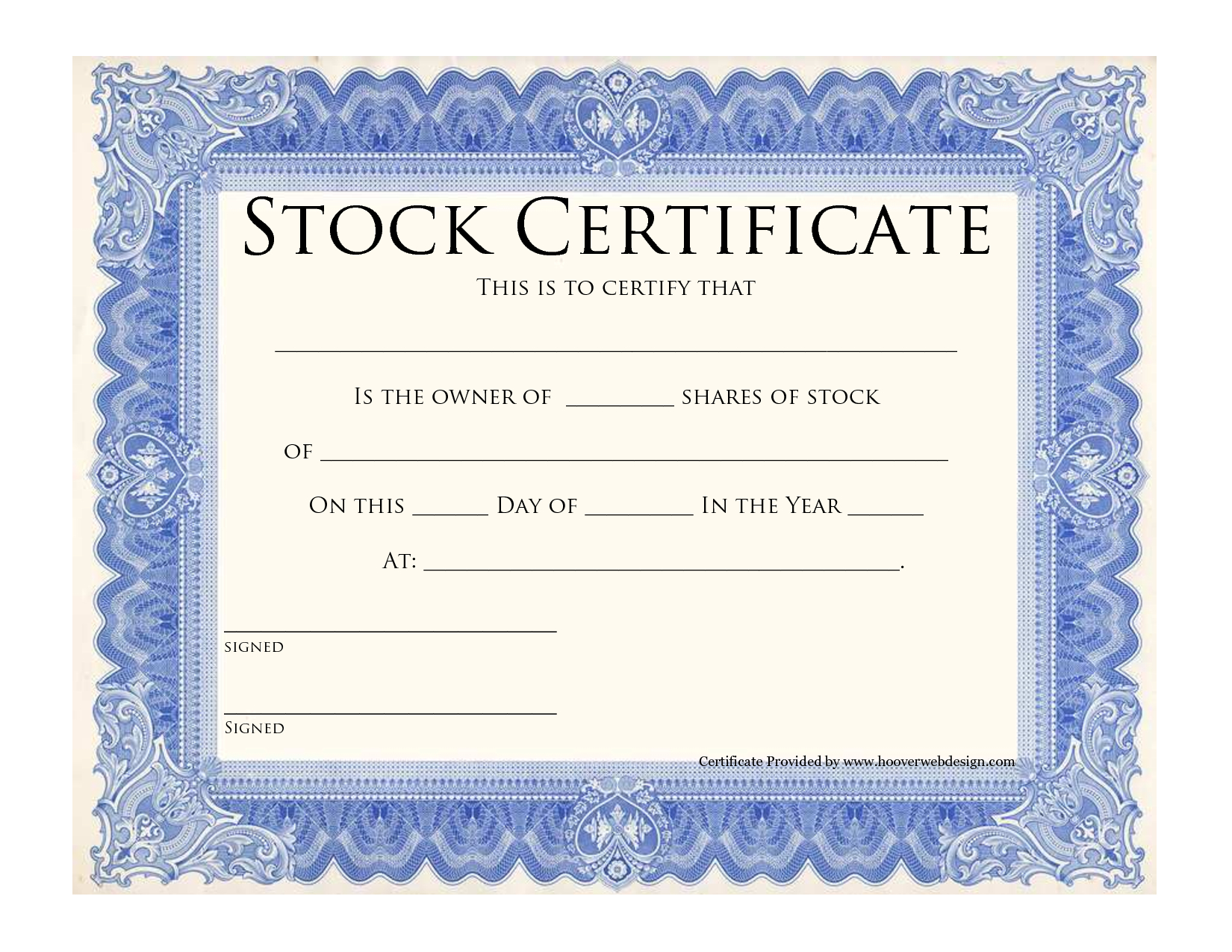 Blank Stock Certificate Template | Printable Stock Regarding Blank Share Certificate Template Free