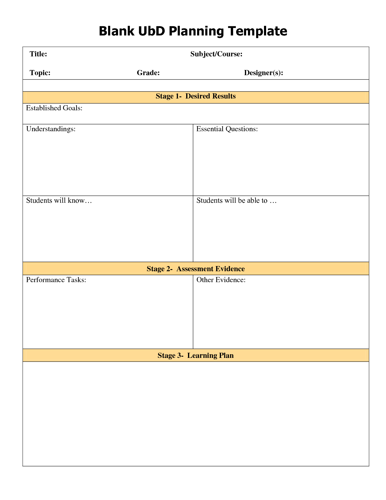 Blank Ubd Template | Blank Ubd Planning Template Inside Blank Unit Lesson Plan Template