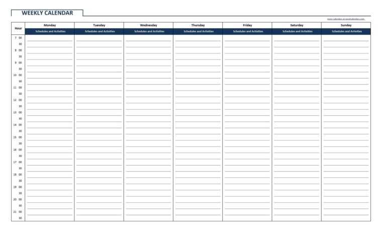 Blank Activity Calendar Template