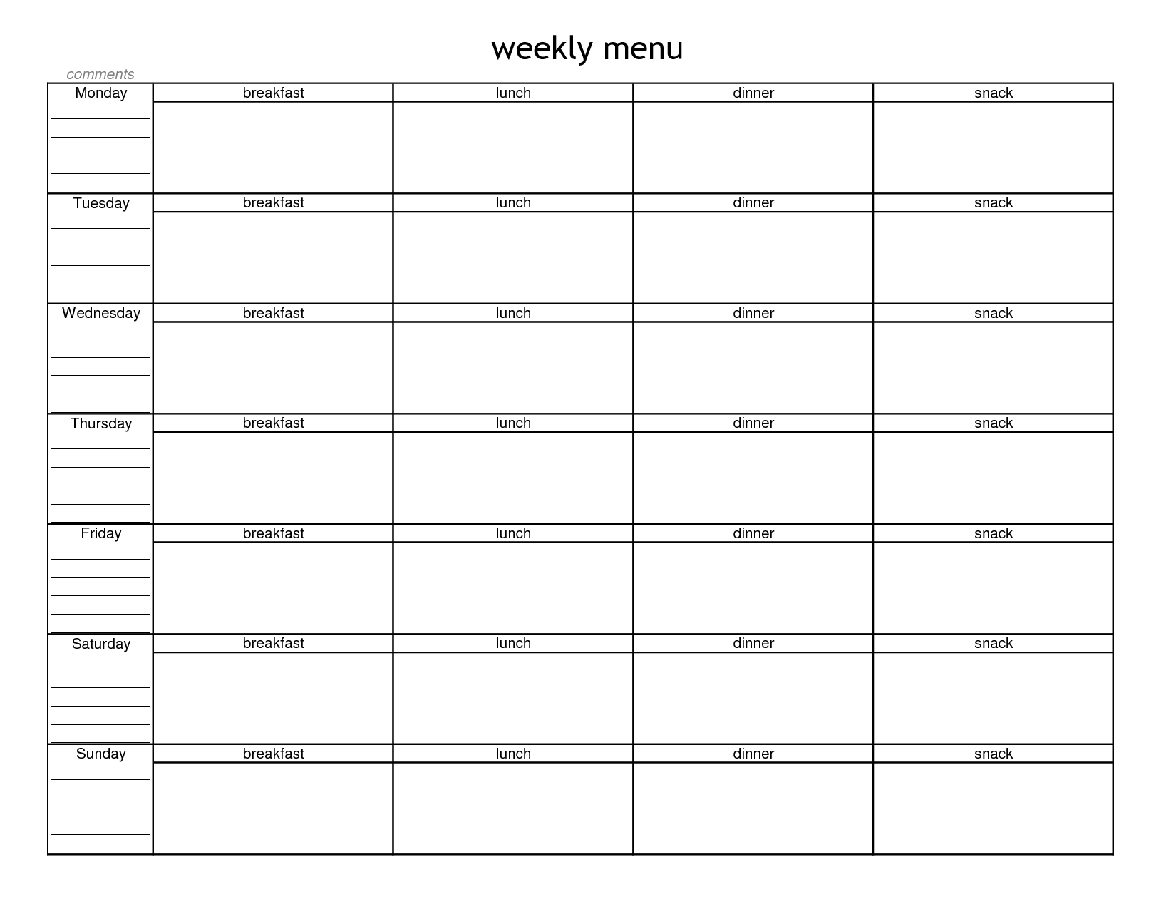Blank Weekly Menu Planner Template | Menu Planning In 2019 Within Blank Meal Plan Template