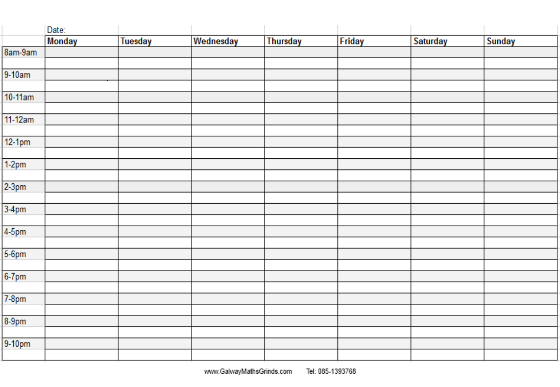 Blank+Weekly+Calendar+Template+With+Times | Weekly Time Log Throughout Blank Revision Timetable Template