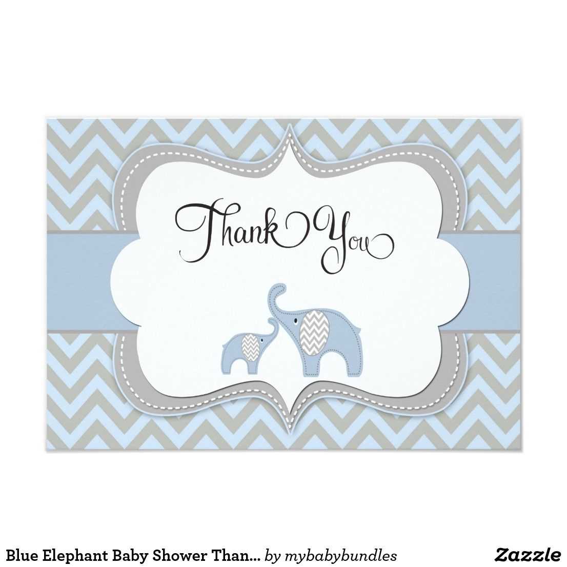 Blue Elephant Baby Shower Thank You Card | Zazzle | Baby Regarding Template For Baby Shower Thank You Cards
