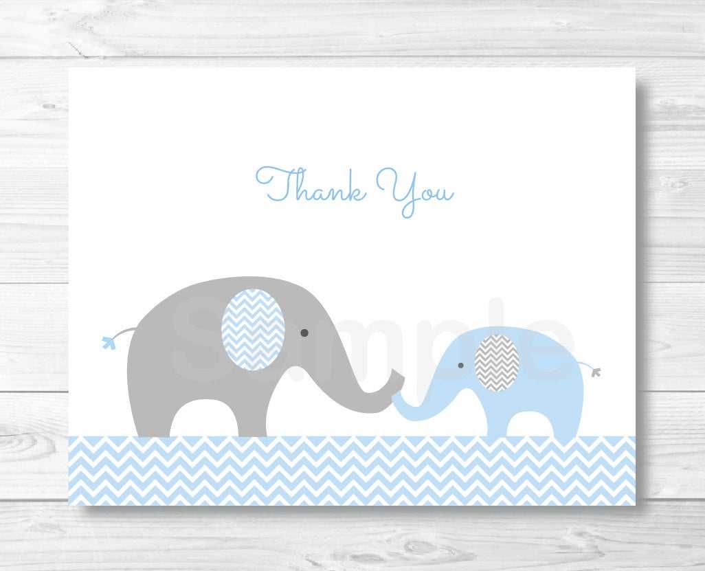 Blue Elephant Thank You Card / Elephant Baby Shower / Chevron Pattern /  Blue & Grey / Printable Instant Download A228 Within Thank You Card Template For Baby Shower