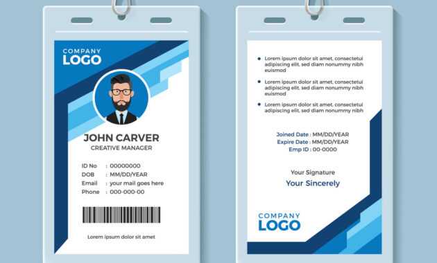 Blue Graphic Employee Id Card Template within Work Id Card Template