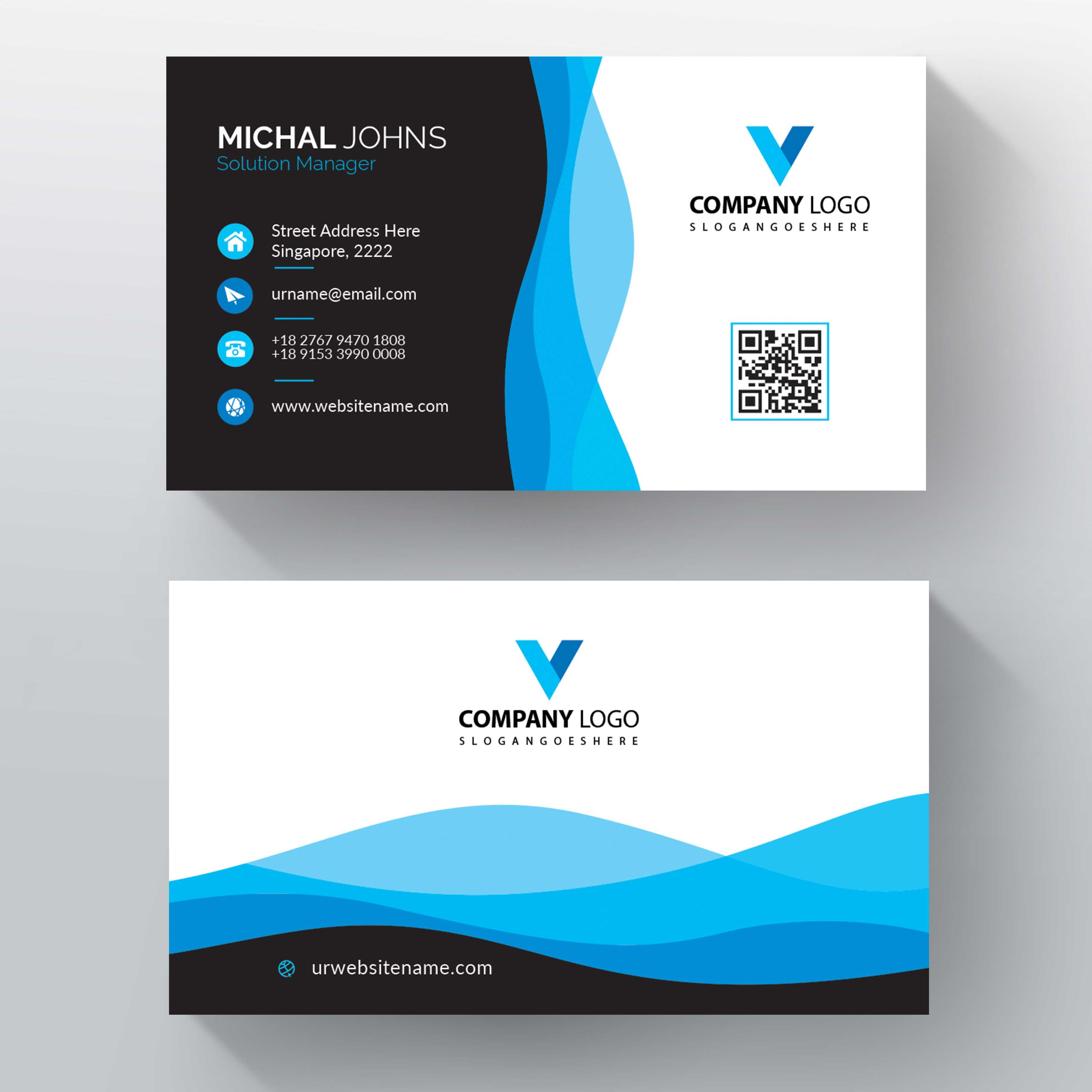 Blue Wavy Vector Business Card Template | Freebies Graphic Intended For Name Card Design Template Psd