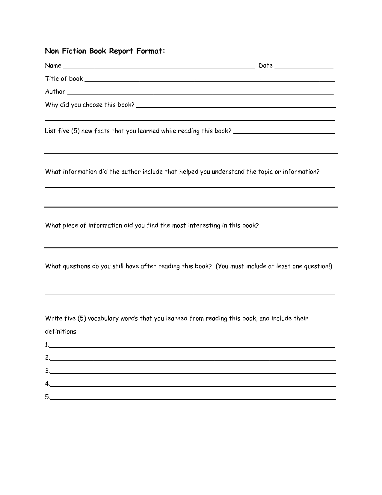 B>Non Fiction</b> <B>Book</b> <B>Report</b> <B>Format</b Pertaining To Nonfiction Book Report Template