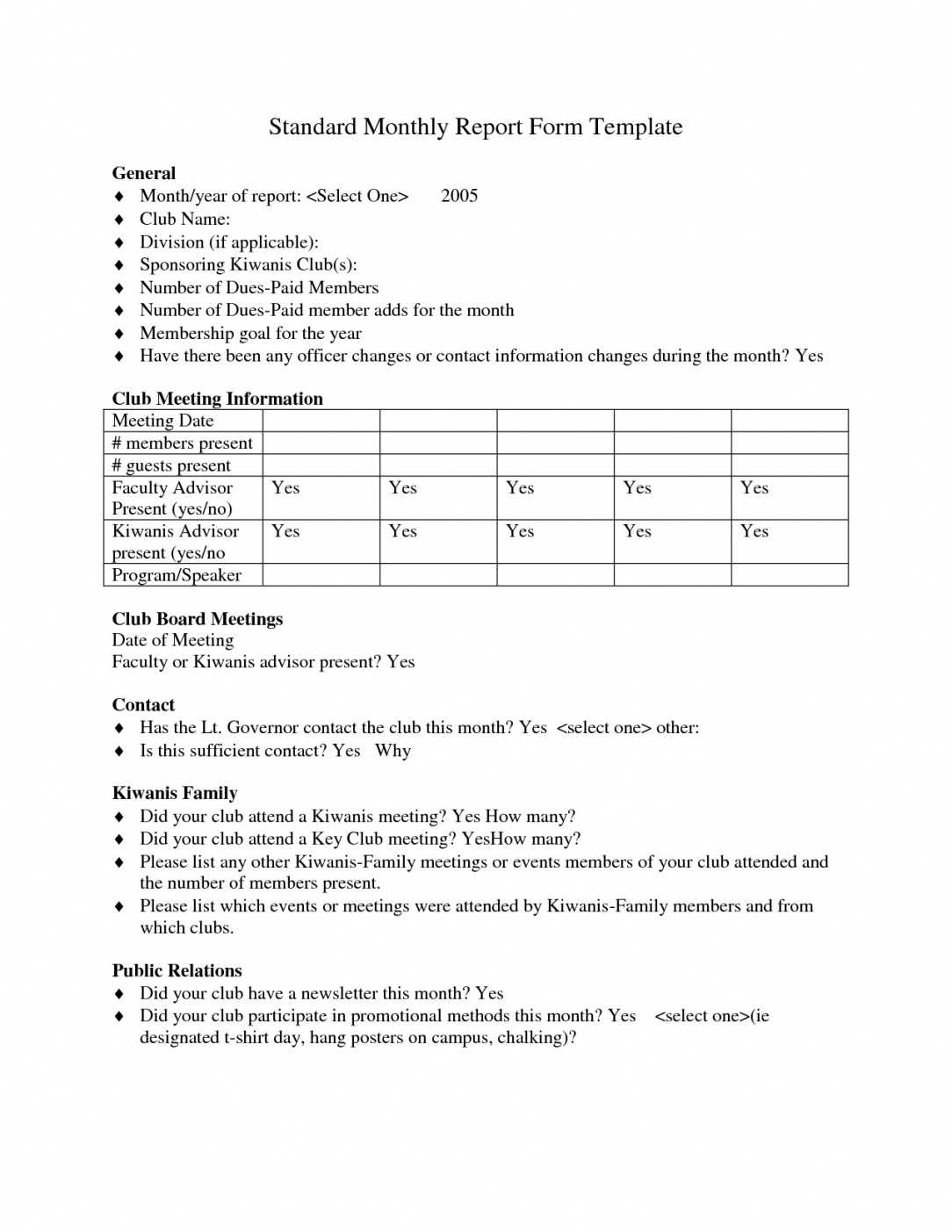 Board Report Template Example – Bino.9Terrains.co Kiwanis Regarding Monthly Board Report Template