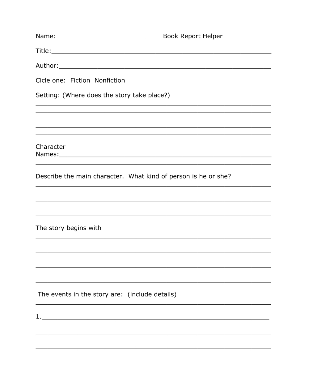 one pager book report template