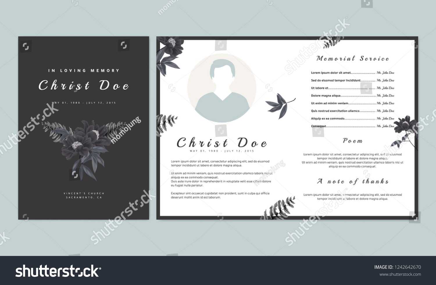 Botanical Memorial Funeral Invitation Card Template Stock In Funeral Invitation Card Template