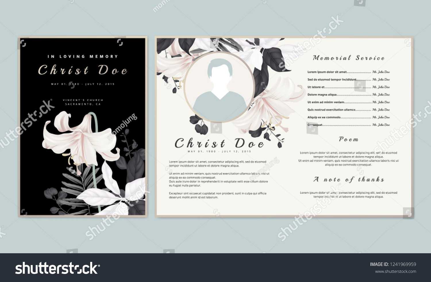Botanical Memorial Funeral Invitation Card Template Stock Within Funeral Invitation Card Template