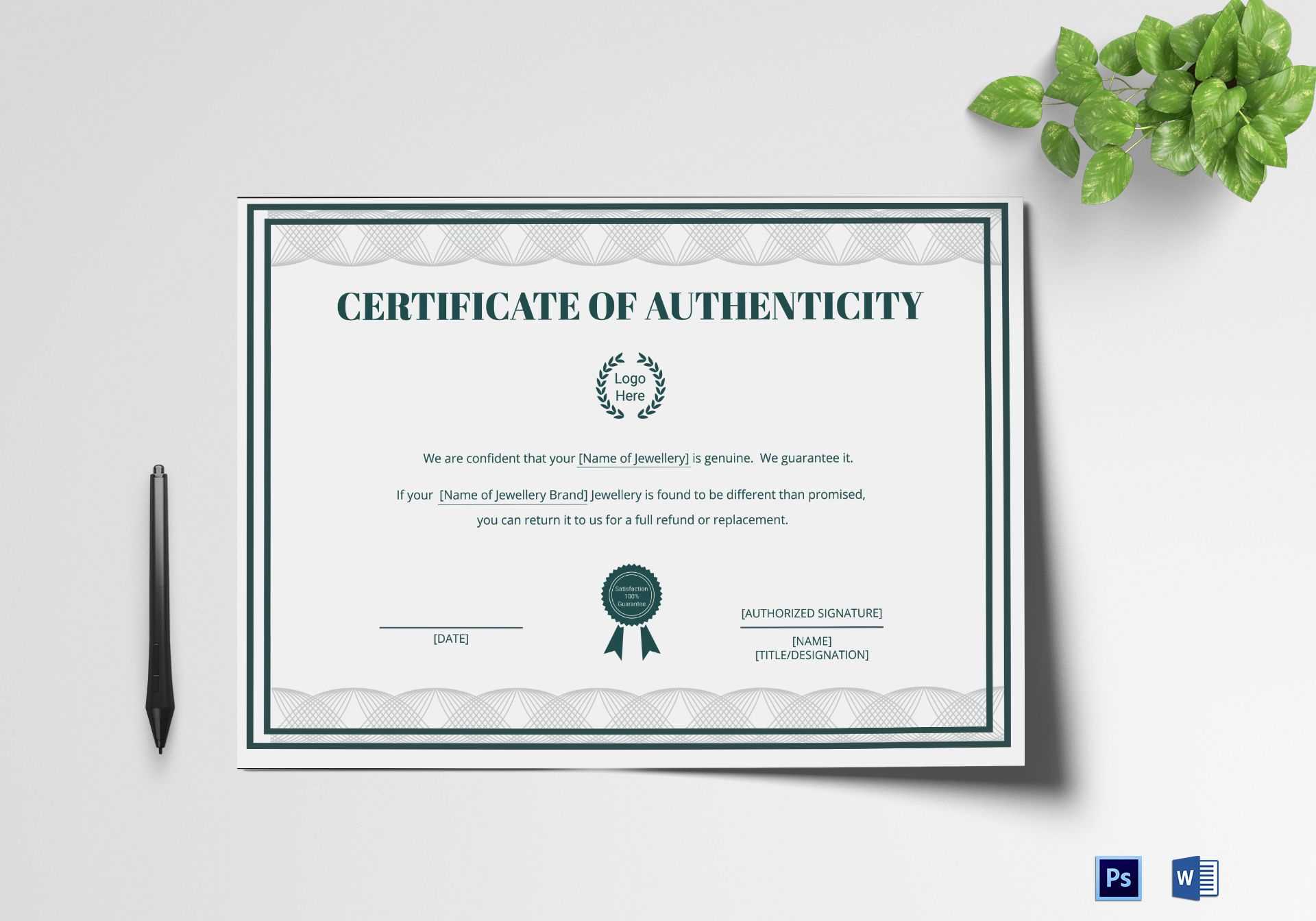 Brand Authenticity Certificate Template With Mock Certificate Template