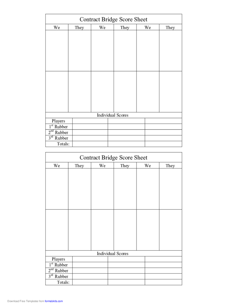 Bridge Score Sheet – 6 Free Templates In Pdf, Word, Excel In Bridge Score Card Template