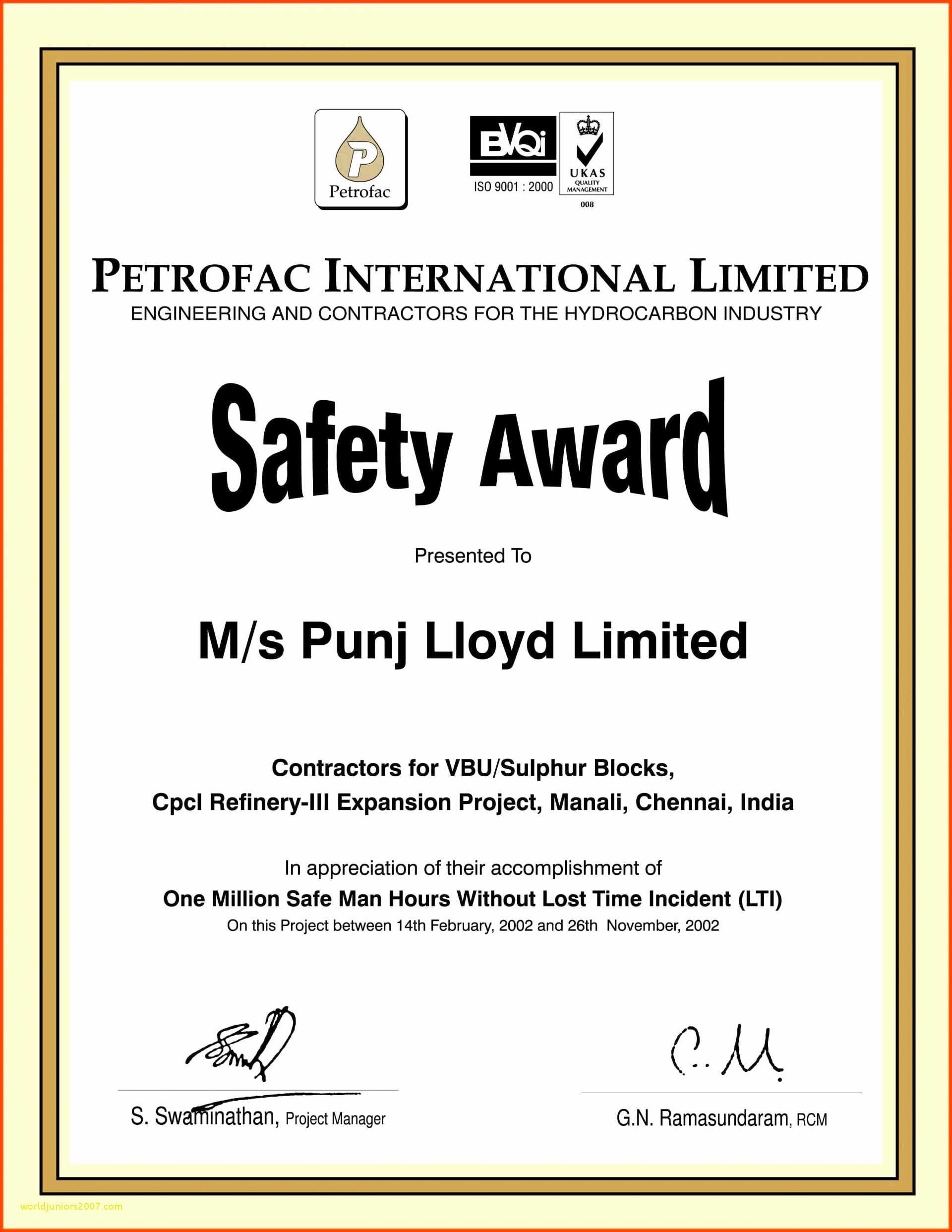 Bunch Ideas For Safety Recognition Certificate Template Of With Safety Recognition Certificate Template