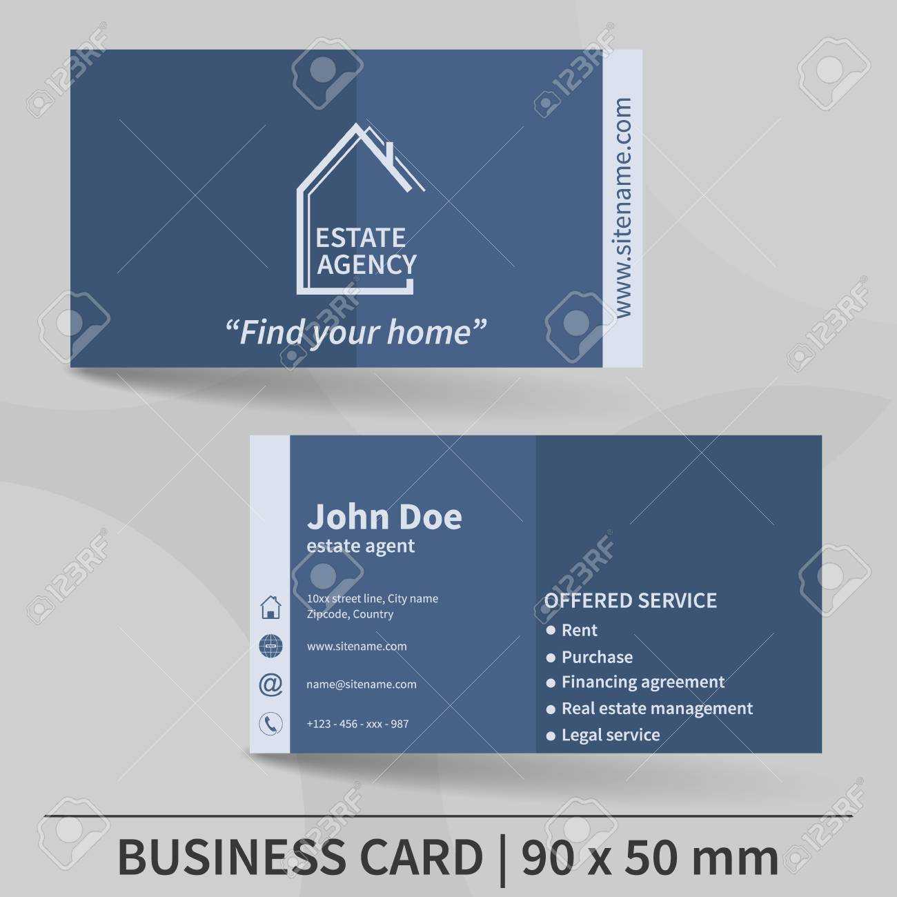 Business Card Template. Real Estate Agency. Design For Your Individual.. Inside Real Estate Agent Business Card Template