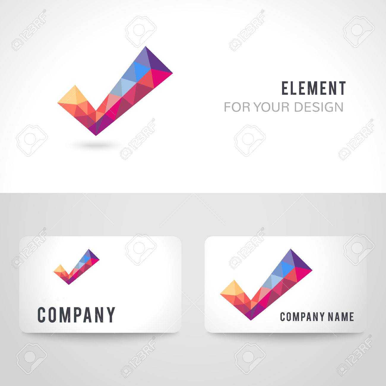 Business Card Template Set. Polygonal Crystal Check Mark Or Tick.. Regarding Acceptance Card Template