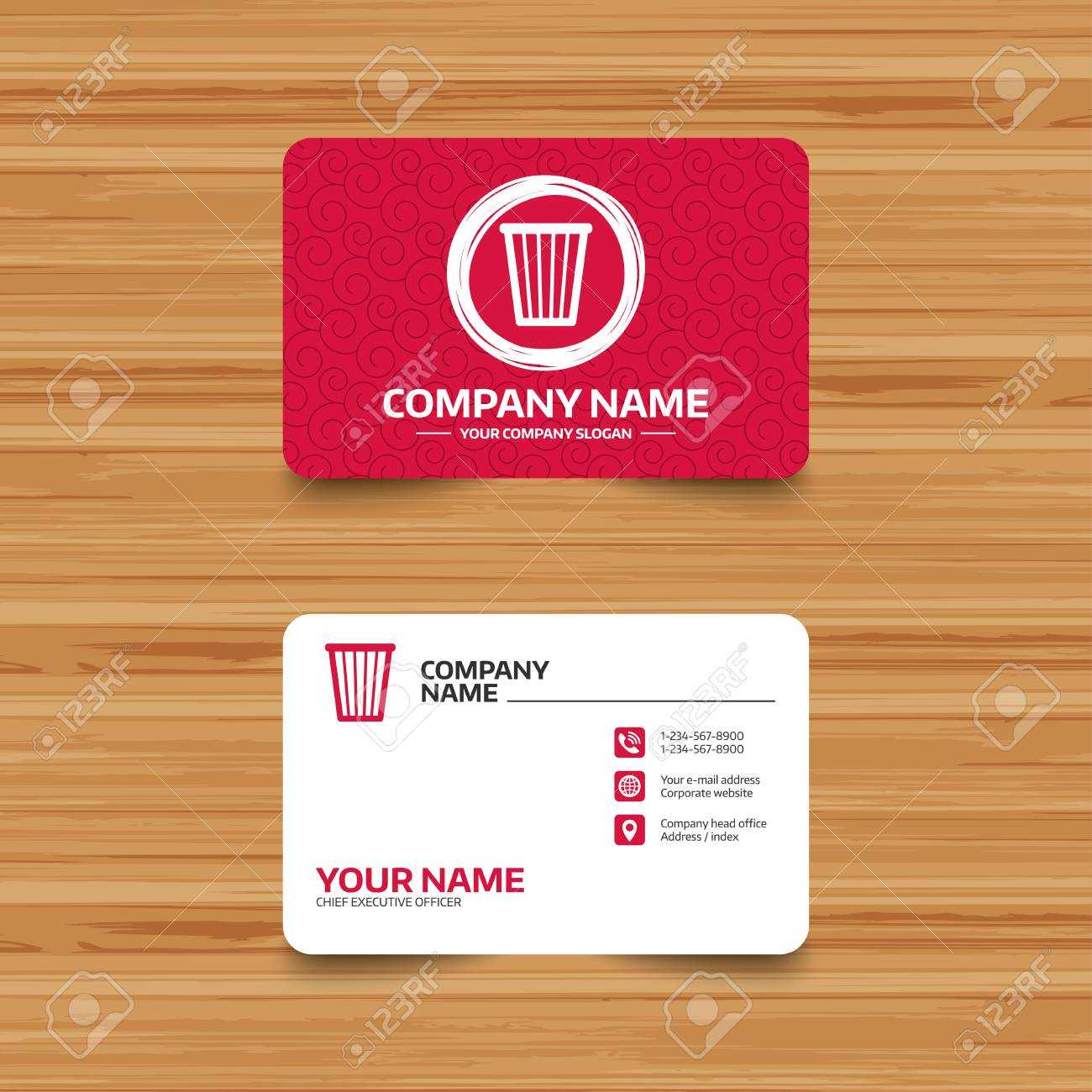 Business Card Template With Texture. Recycle Bin Sign Icon. Bin.. Inside Bin Card Template