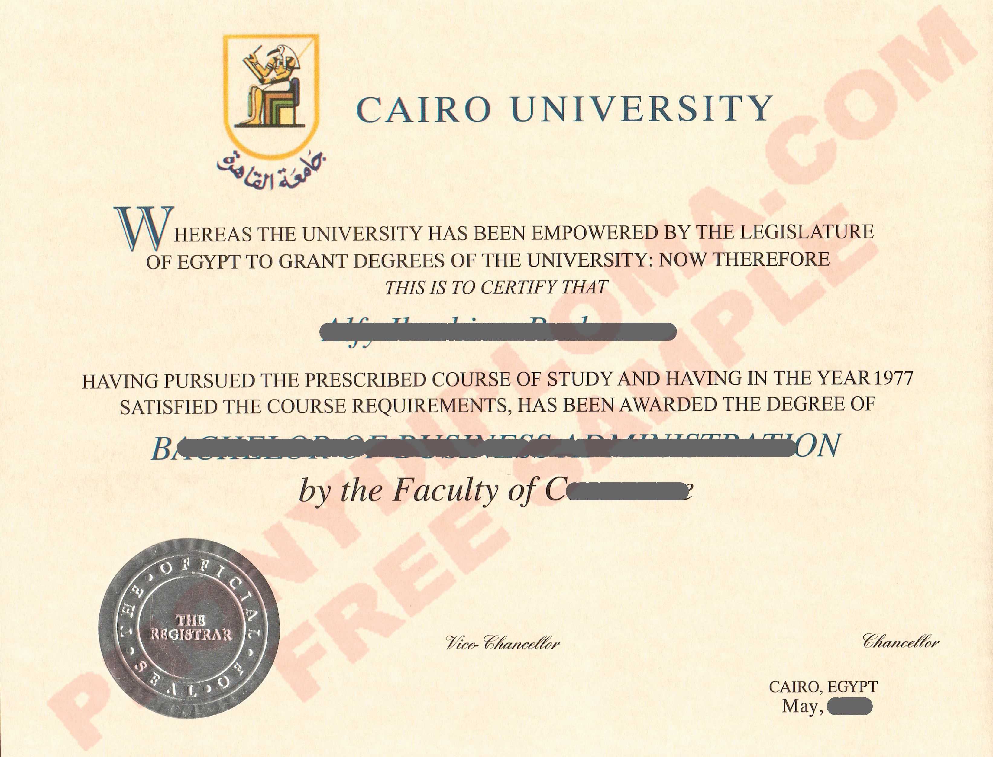 Cairo University Egypt Fake Diploma Sample From Phonydiploma Inside Doctorate Certificate Template