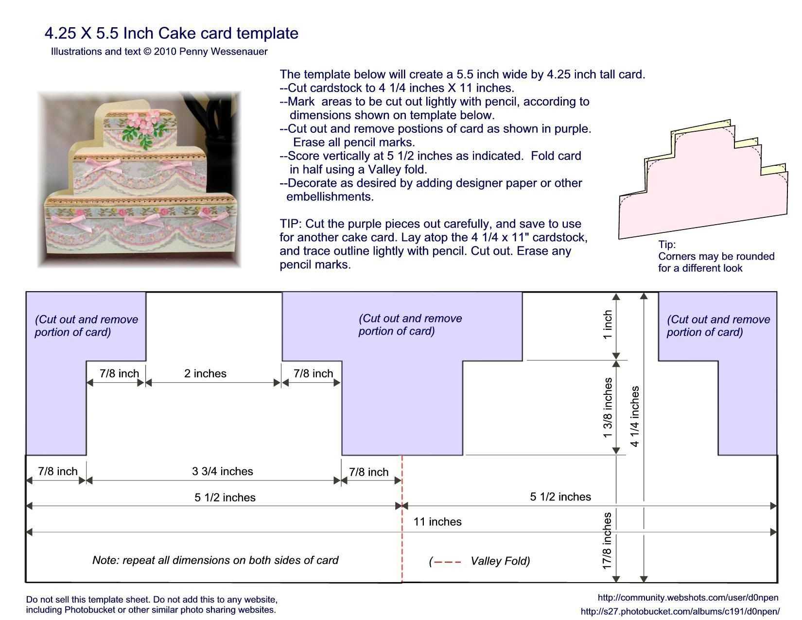 Cake Card Template – Size A2 (4.25" X 5.5") | Card Folds For A2 Card Template