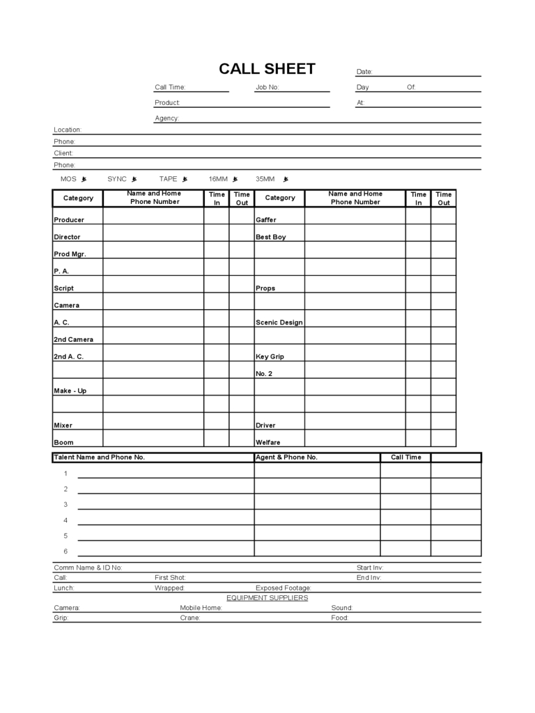 Call Sheet Template - 3 Free Templates In Pdf, Word, Excel For Film Call Sheet Template Word
