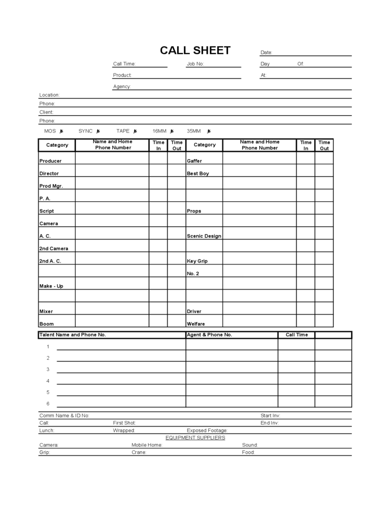 Call Sheet Template – 3 Free Templates In Pdf, Word, Excel For Film Call Sheet Template Word