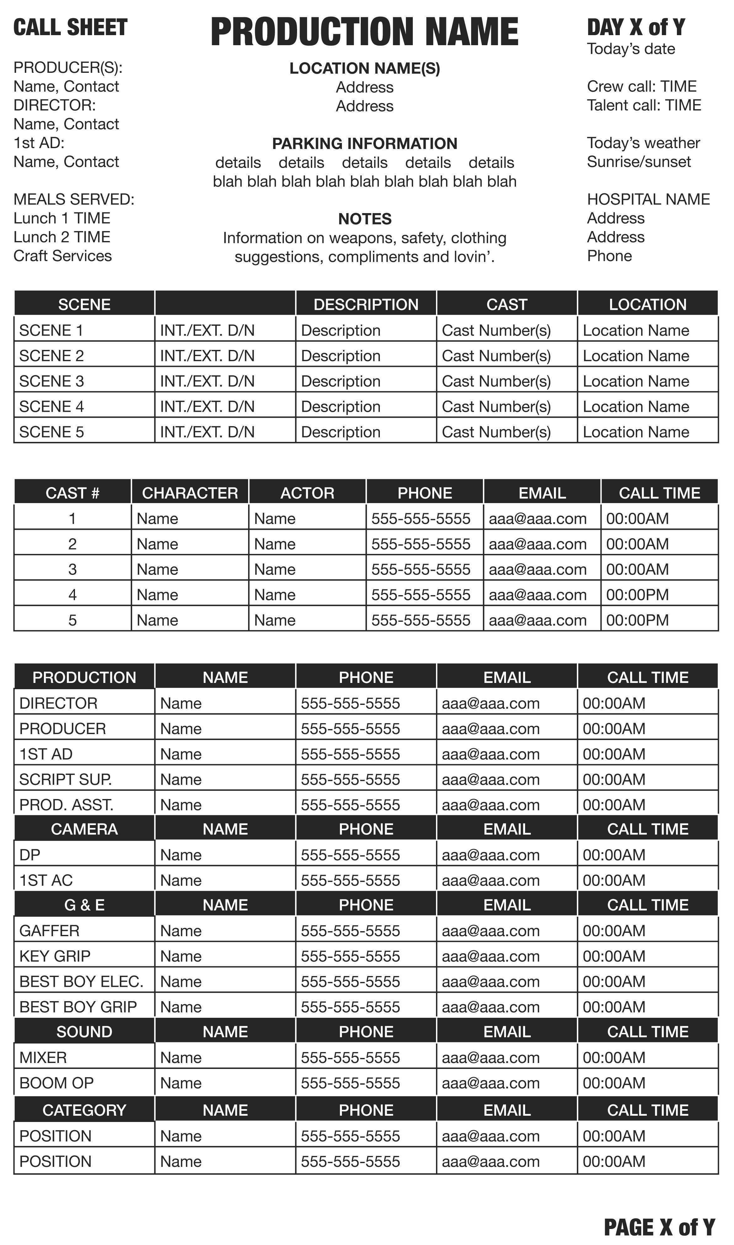 Call Sheets | Ashley's L.a. Times With Regard To Film Call Sheet Template Word