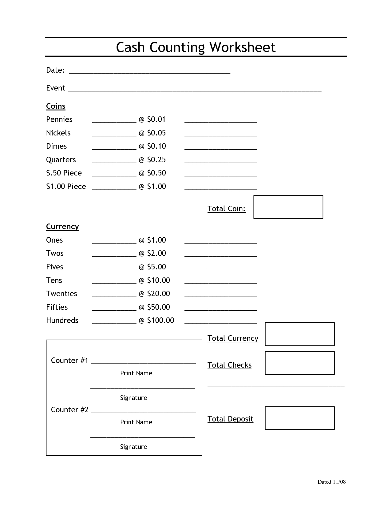 Cash Count Sheet Template | Balance Sheet | Balance Sheet Intended For End Of Day Cash Register Report Template