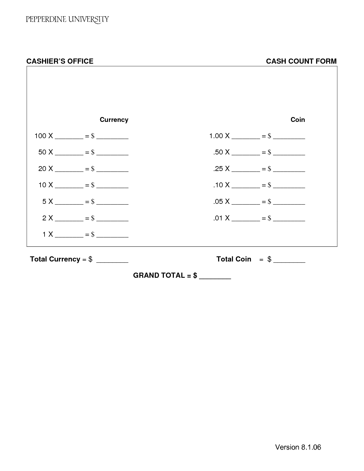 Cash Count Sheet Template | Pfa Fundraising Ideas | Balance Within End Of Day Cash Register Report Template