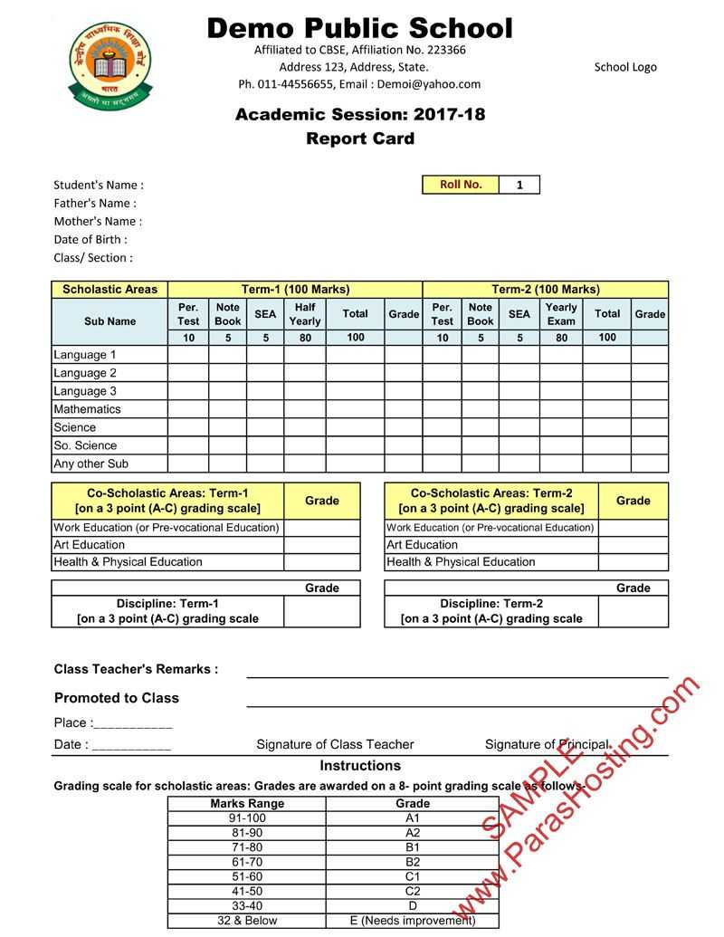Cbse Report Card Format For Class Vi To Viii | P | Student Throughout Report Card Template Pdf