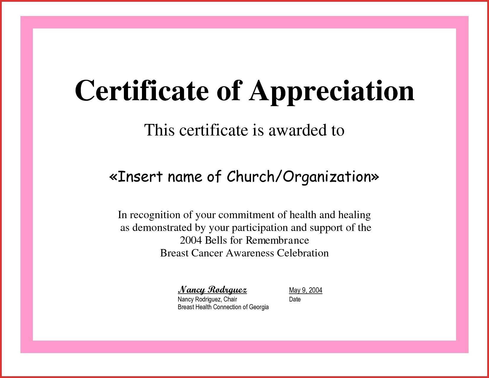 Certificate Appreciation Sample In Certificates Of Appreciation Template