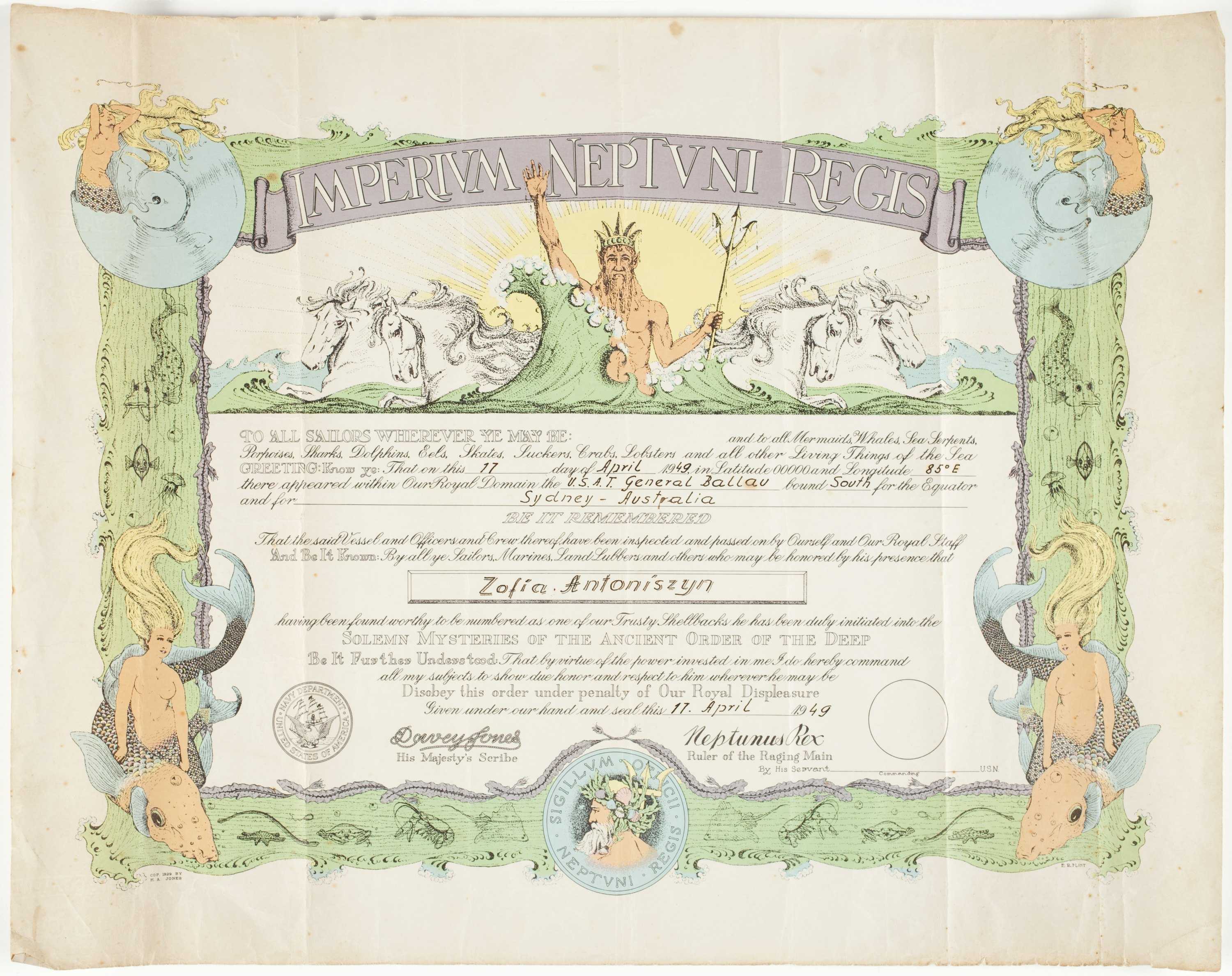 Certificate – Crossing The Equator, Issued To Zofia Throughout Crossing The Line Certificate Template