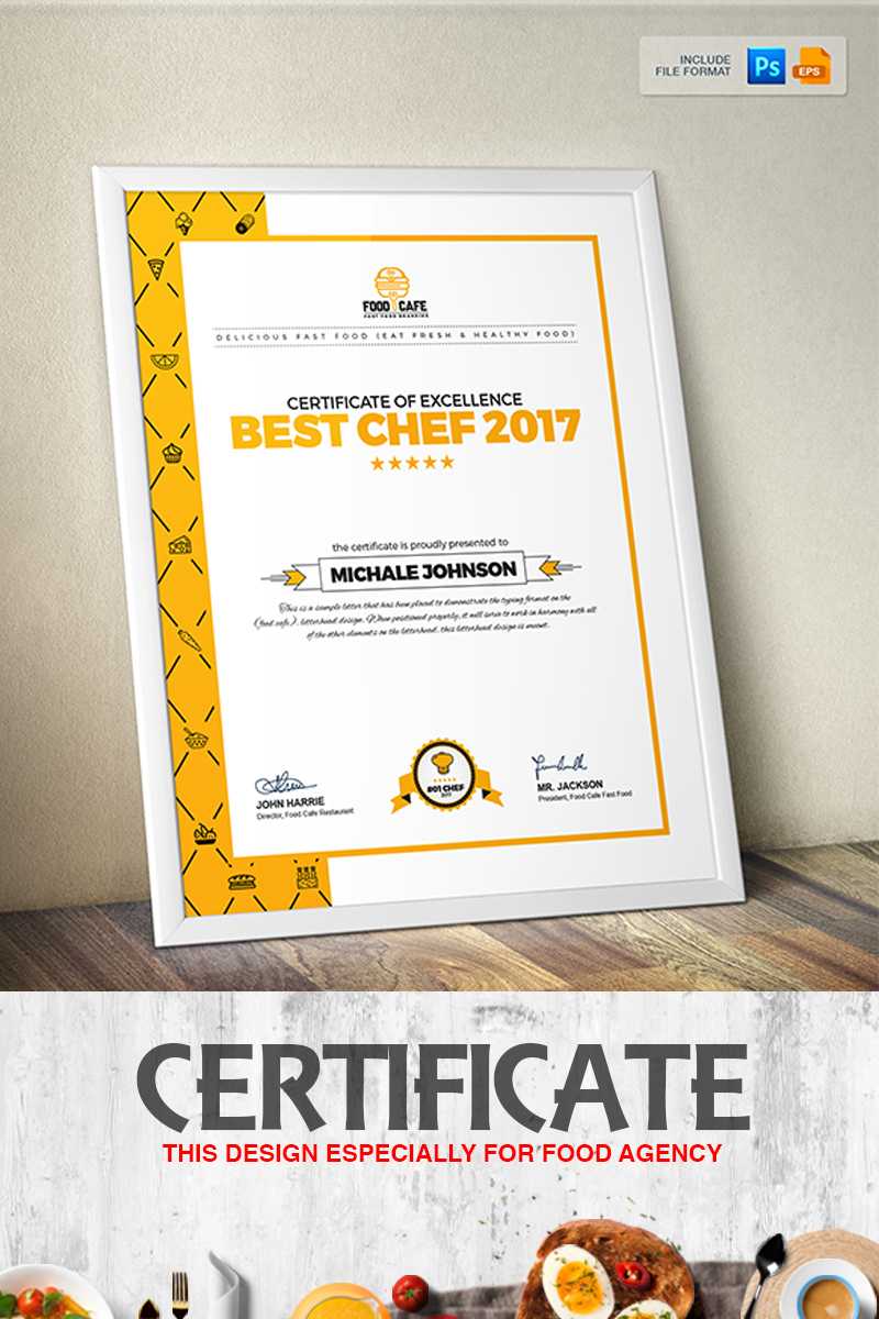 Certificate Design Template For Best Chef Fast Food And Restaurant  Certificate Template Intended For Design A Certificate Template