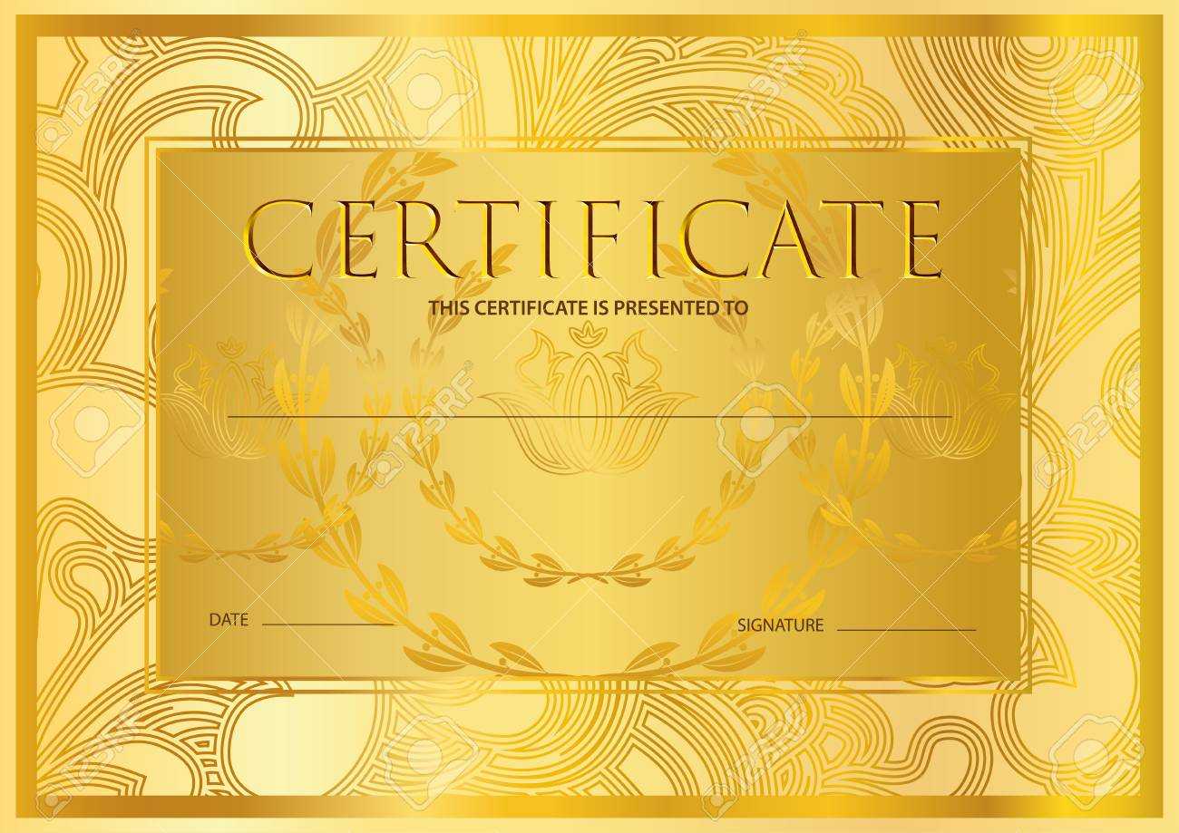 Certificate, Diploma (Golden Design Template, Colorful Background).. With Certificate Scroll Template