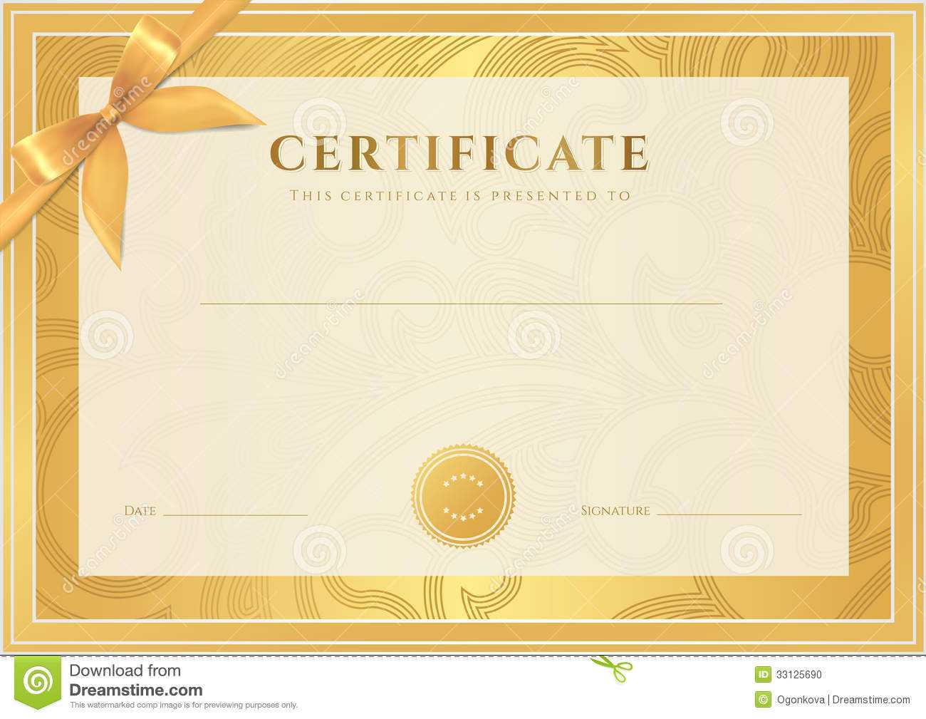 Certificate, Diploma Template. Gold Award Pattern Stock Pertaining To Certificate Scroll Template