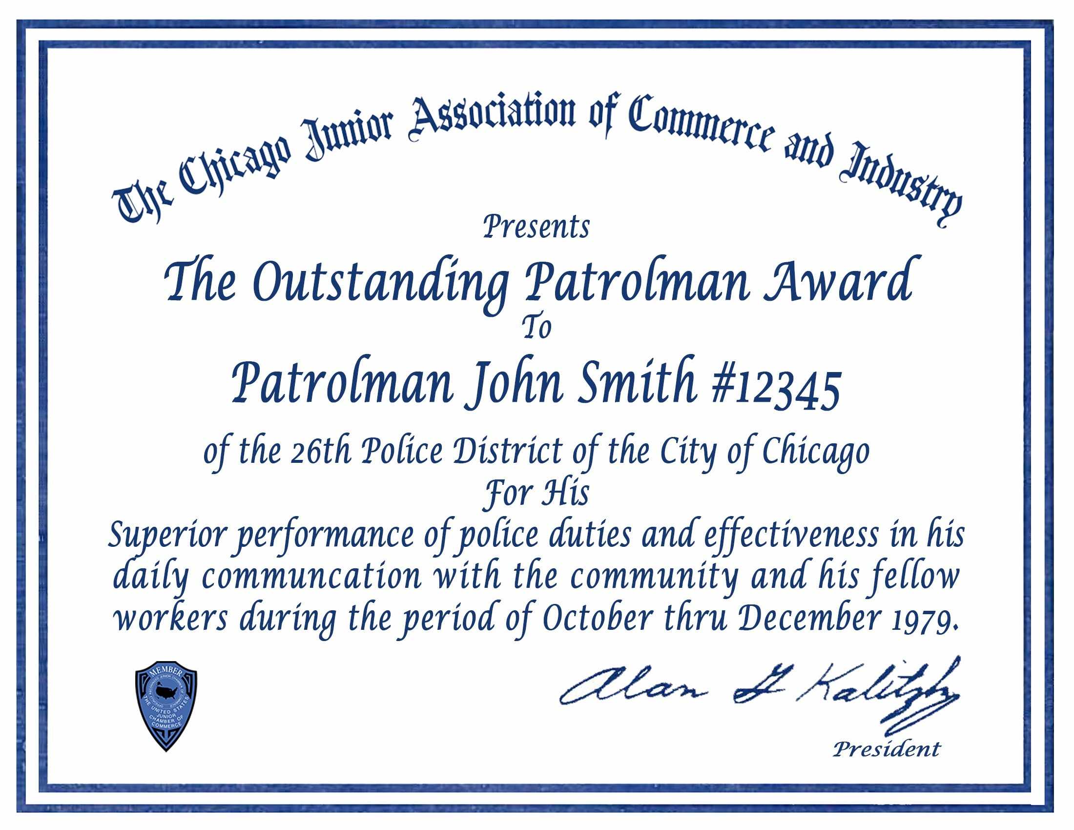 Certificate & Letter Awards | Chicagocop With Regard To Life Pertaining To Life Saving Award Certificate Template