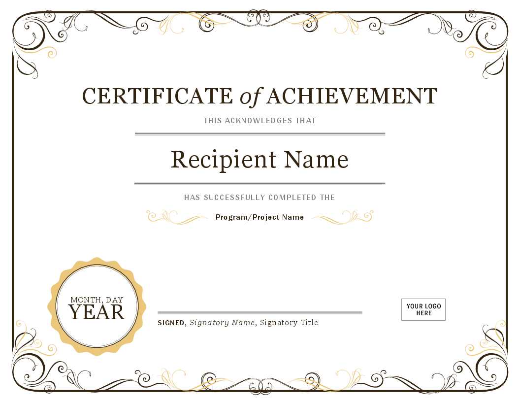 Certificate Of Achievement For Certificate Of Completion Word Template