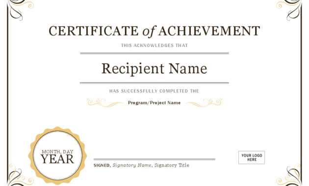 Certificate Of Achievement in Certificate Of Achievement Template Word