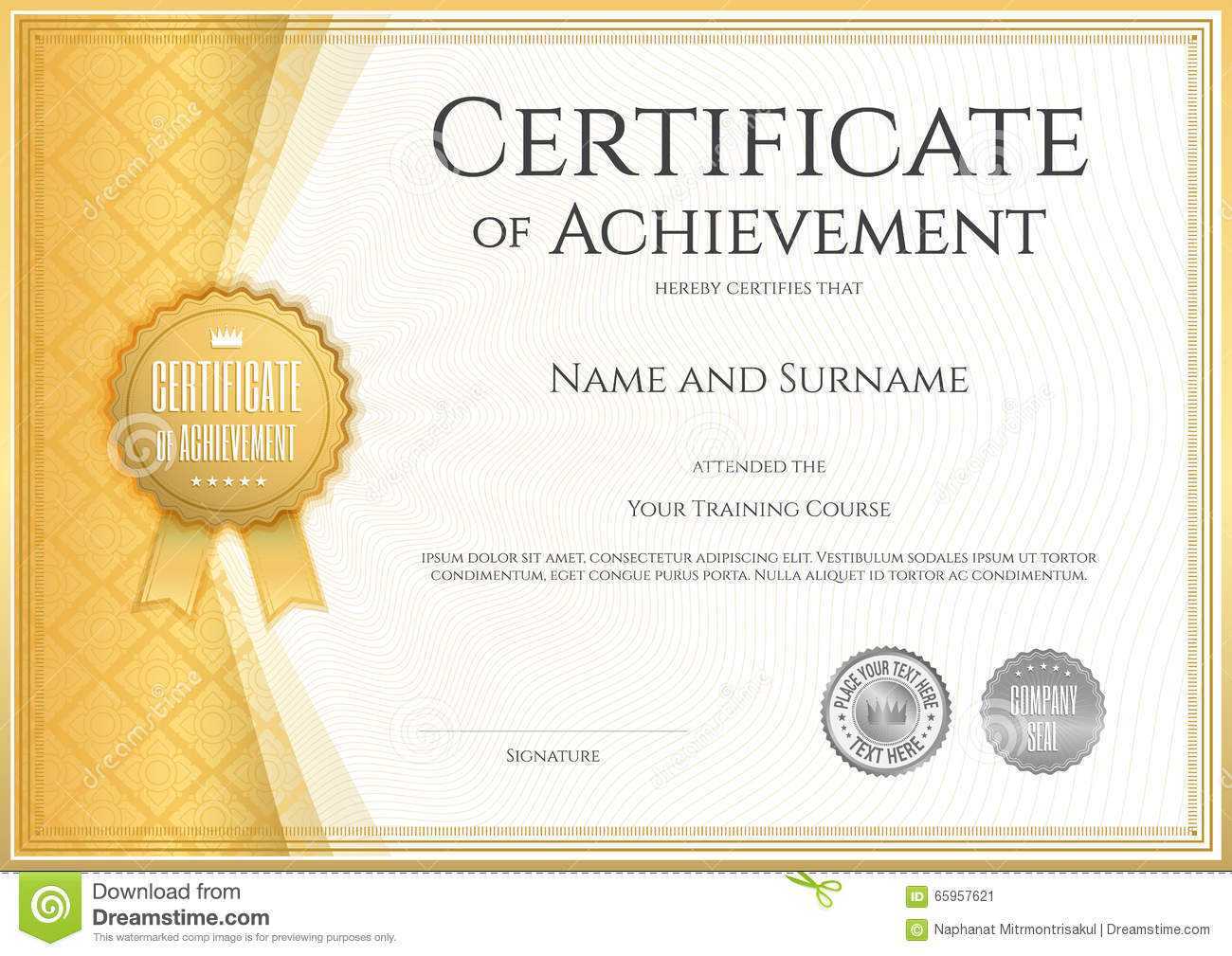 Certificate Of Achievement Template In Vector Stock Vector Pertaining To Certificate Of Accomplishment Template Free